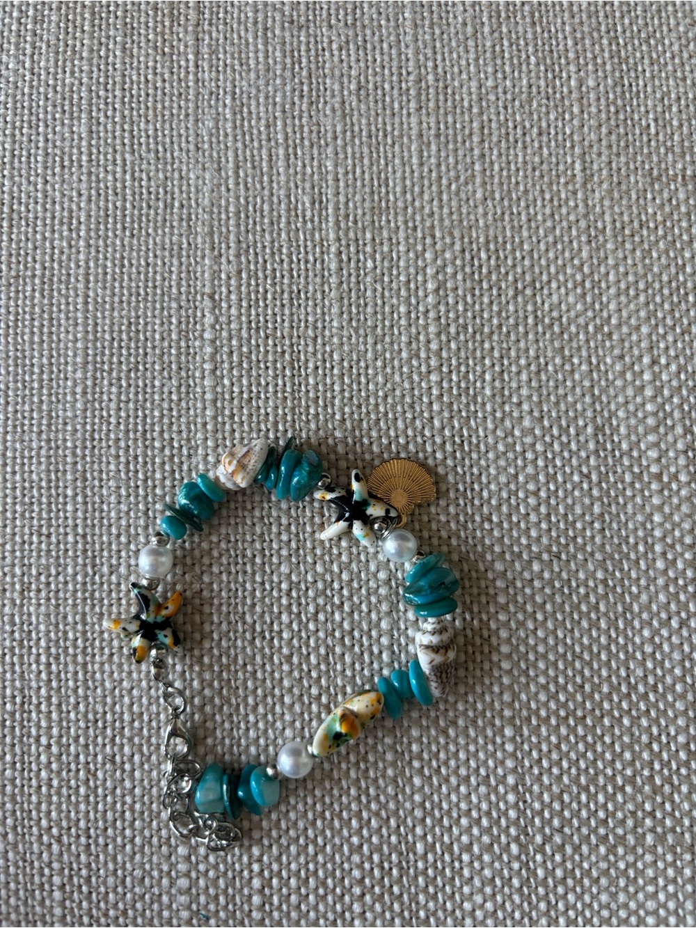 Fashion Jewelry Turquoise, White & Gold Beach Charm Bracelet
